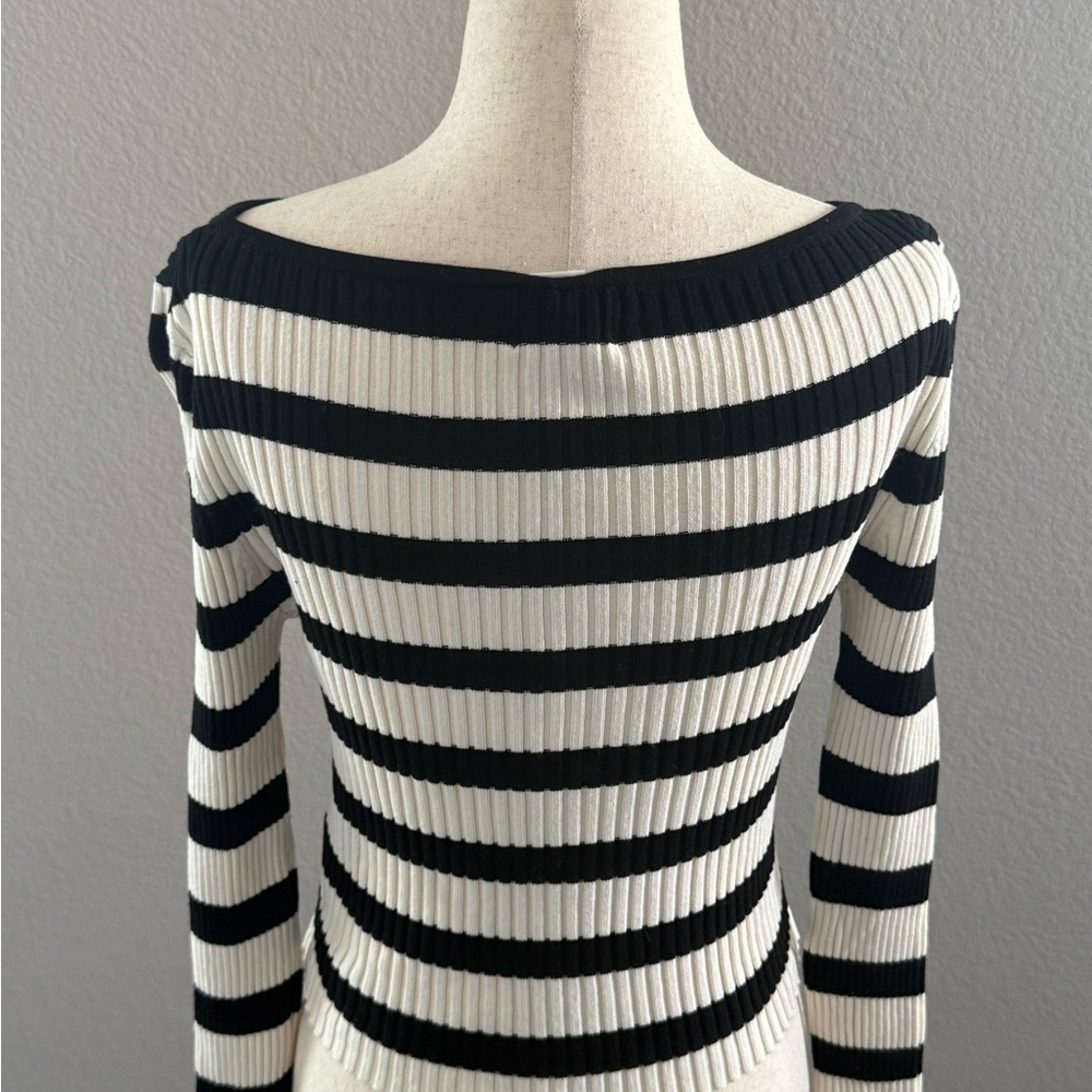 H&M Black and White Striped Boat Neck Sweater - Picture 2 of 4